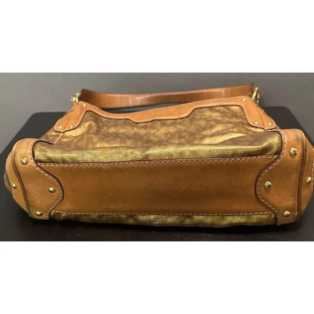 Y2K Michael‎ Kors Gold MK signature logo hobo shoulder bag purse studs Rare